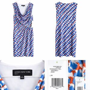 Jones New York Blue and Orange Midi Dress
